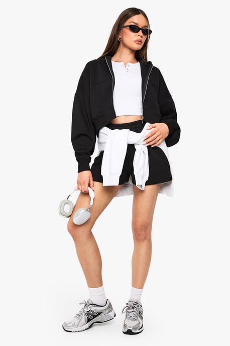 Petite Boxy Balloon Sleeve Oversized Zip Through Hoodie - Image 3