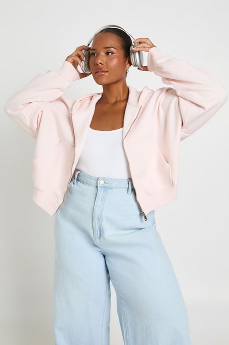 Plus Balloon Sleeve Zip Up Hoodie - Image 1