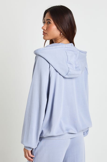 Washed Loopback Distressed Oversized Zip Through Hoodie - Image 2