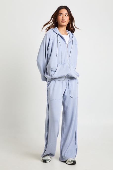 Washed Loopback Distressed Oversized Zip Through Hoodie - Image 3
