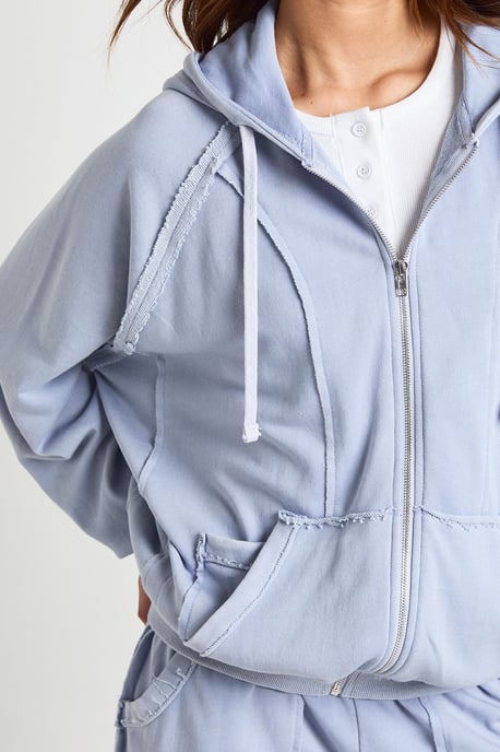 Washed Loopback Distressed Oversized Zip Through Hoodie - Image 4