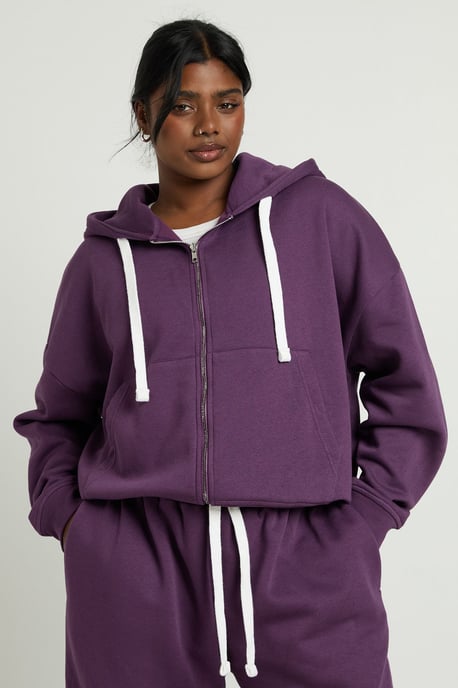 Plus Contrast Drawcord Zip Up Hoodie - Image 1