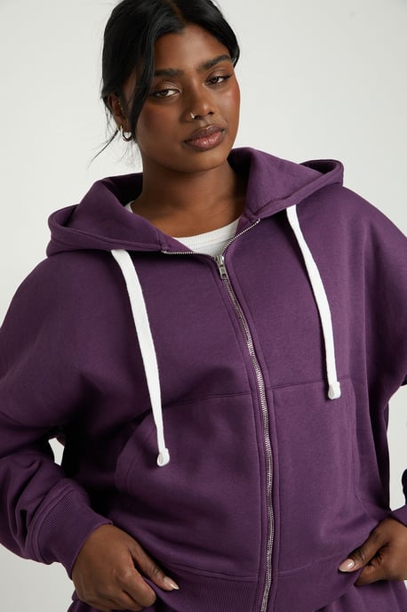 Plus Contrast Drawcord Zip Up Hoodie - Image 4