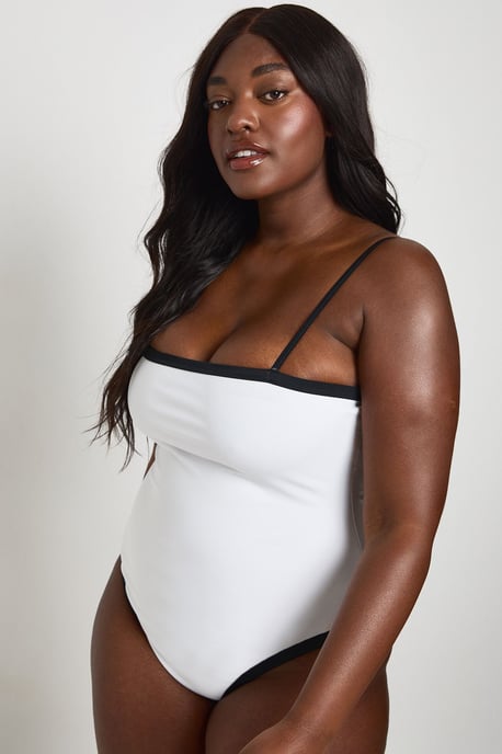 Tummy Control Contrast Square Neck Swimsuit - Image 1