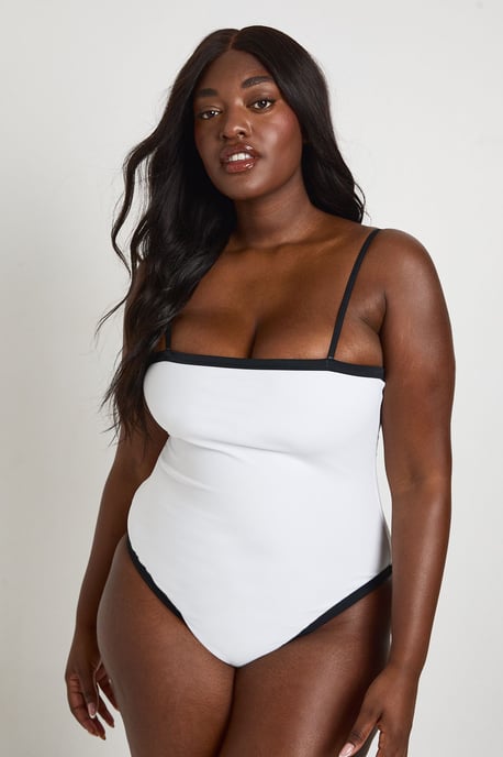 Tummy Control Contrast Square Neck Swimsuit - Image 3