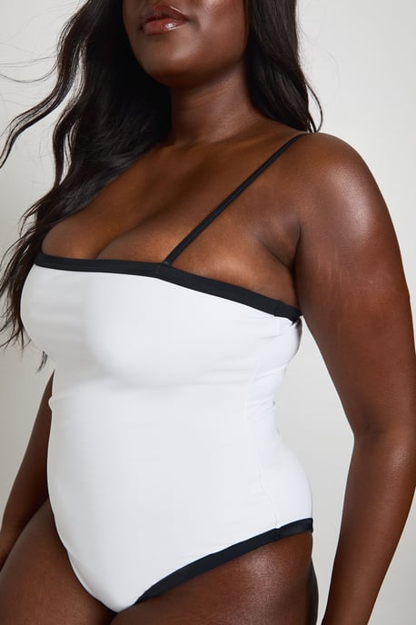 Tummy Control Contrast Square Neck Swimsuit - Image 4