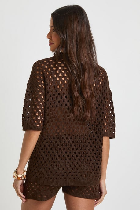 Crochet Oversized Knitted Beach Shirt and Short Set - Image 2