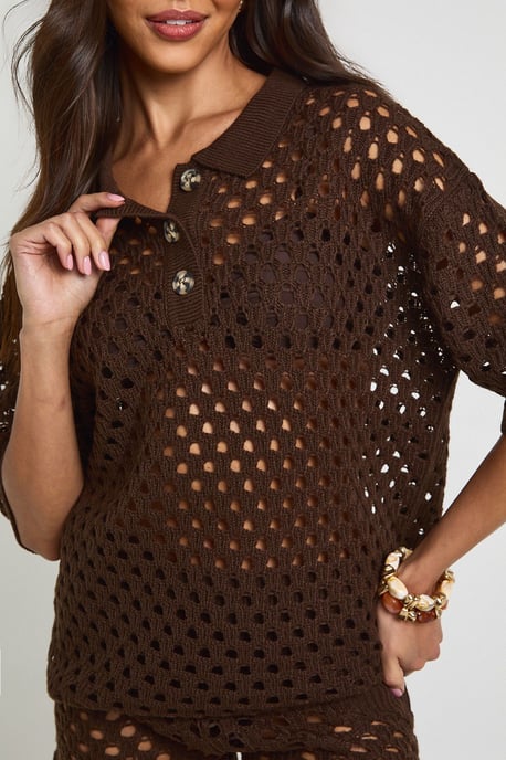 Crochet Oversized Knitted Beach Shirt and Short Set - Image 4