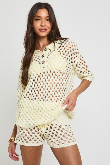 Crochet Oversized Knitted Shirt and Short Set - Image 1