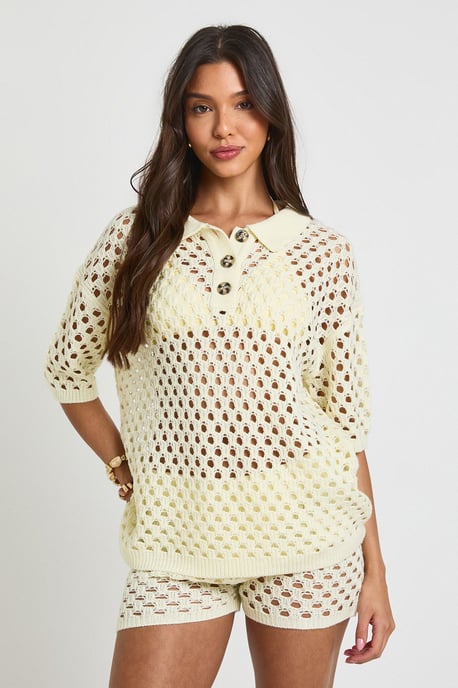 Crochet Oversized Knitted Shirt and Short Set - Image 3