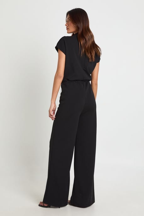Crepe Grown On Neck Drawstring Waistband Wide Leg Jumpsuit - Image 2