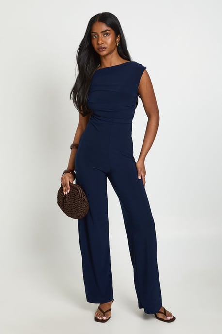 Ruched Asymmetric Wide Leg Jumpsuit - Image 1