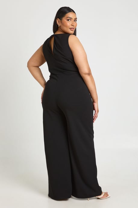 Plus Belted Gold Trim Detail Wide Leg Jumpsuit - Image 2