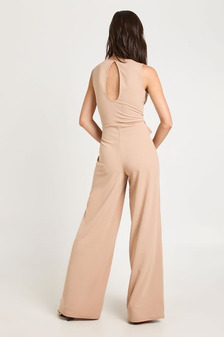 Slash Neck Waist Detail Wide Leg Jumpsuit - Image 2