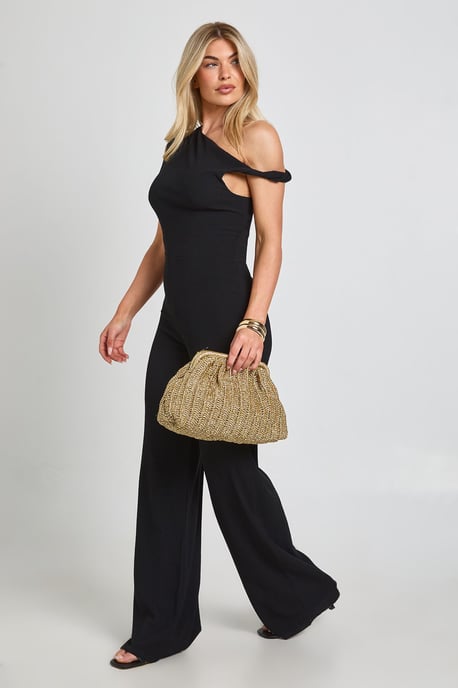 Textured Asym Neck Wide Leg Jumpsuit - Image 3