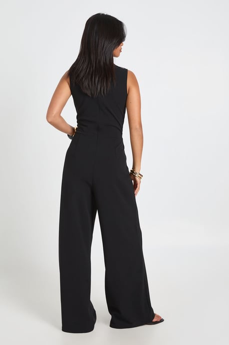 Petite Tailored High Neck Cinched Waist Wide Leg Jumpsuit - Image 2