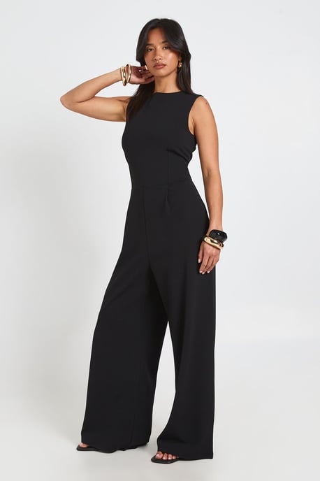 Petite Tailored High Neck Cinched Waist Wide Leg Jumpsuit - Image 3