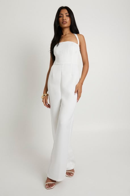 Premium Satin Boned Corset Halterneck Wide Leg Jumpsuit - Image 1