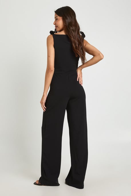 Jersey Crepe Knot Shoulder Wide Leg Jumpsuit - Image 2