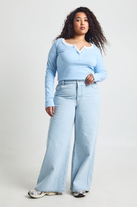 Plus Denim High Waist Wide Leg Jean - Image 1