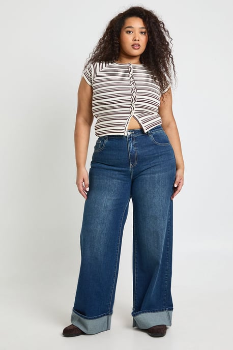 Plus Turn Up High Waist Wide Leg Jean - Image 1