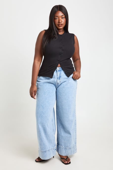 Plus Deep Hem Cuff Wide Leg Jean - Image 3