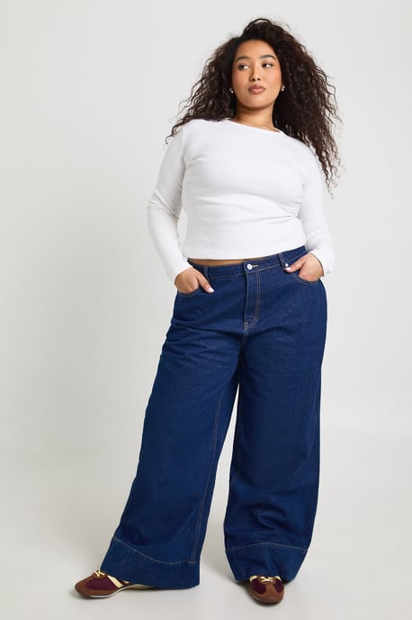Plus Deep Hem Cuff Wide Leg Jean - Image 1