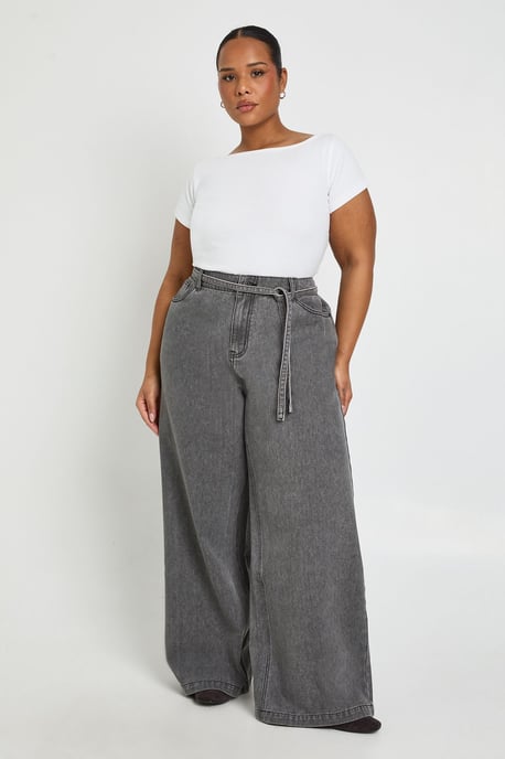 Plus Elasticated Back Tie Wide Leg Jean - Image 1
