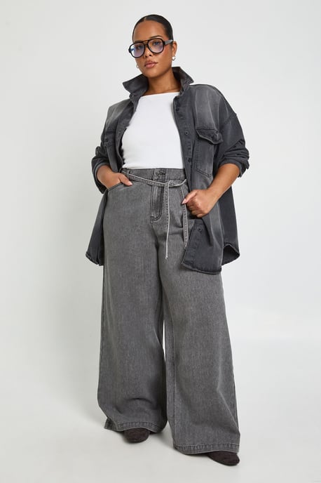 Plus Elasticated Back Tie Wide Leg Jean - Image 3