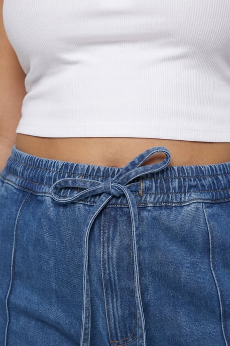 Plus Elasticated Waist Seam Detail Wide Leg Jean - Image 2