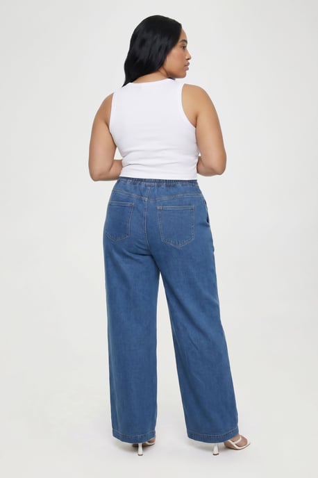 Plus Elasticated Waist Seam Detail Wide Leg Jean - Image 3