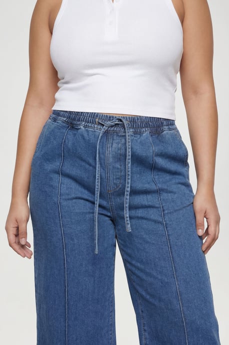 Plus Elasticated Waist Seam Detail Wide Leg Jean - Image 4