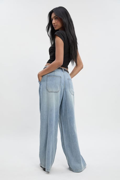 High Waist Supersoft Belted Pleated Wide Leg Jeans - Image 2