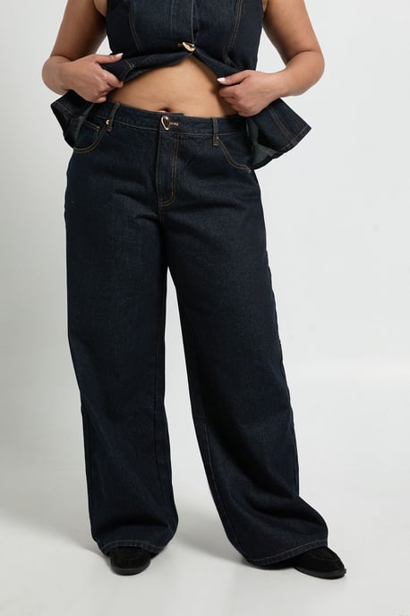 Plus Contrast Stitch Denim Wide Leg Jean - Image 3