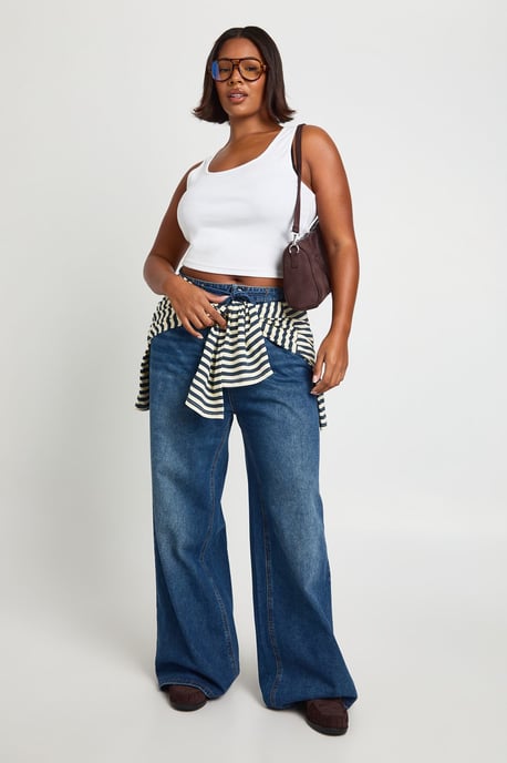 Plus Tie Waist Channel Insert Wide Leg Jean - Image 3