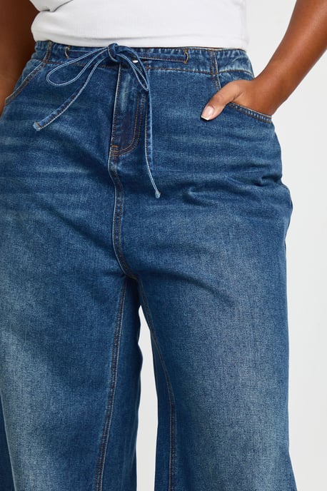 Plus Tie Waist Channel Insert Wide Leg Jean - Image 4