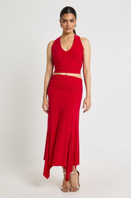 Slinky Hanky Hem Midi Skirt - Image 1