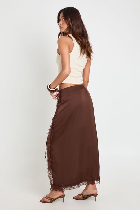 Satin Lace Trim Wrap Midaxi Skirt - Image 2