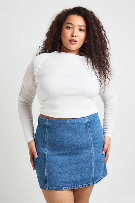 Plus Seam Detail Denim Skirt - Image 1
