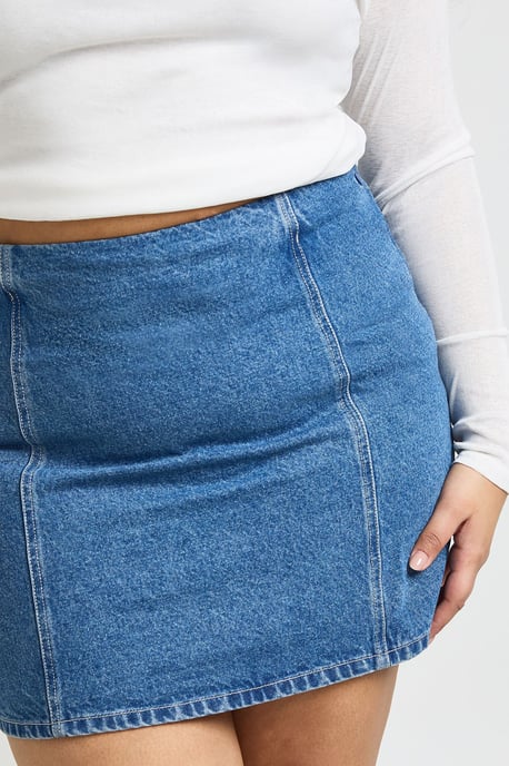 Plus Seam Detail Denim Skirt - Image 3