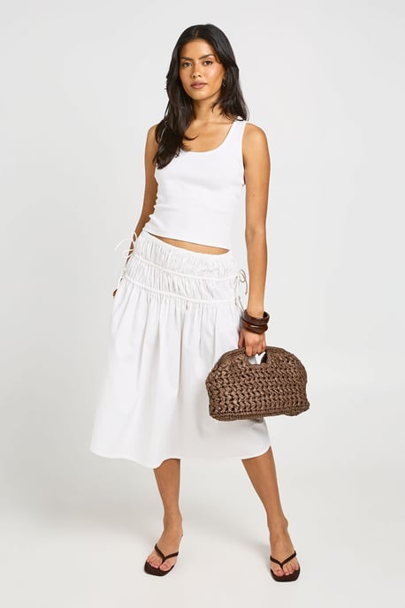 Poplin Shirred Waist Midi Skirt - Image 1