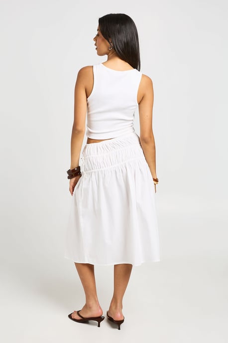 Poplin Shirred Waist Midi Skirt - Image 2
