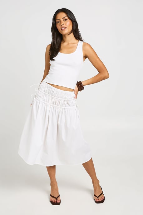 Poplin Shirred Waist Midi Skirt - Image 3