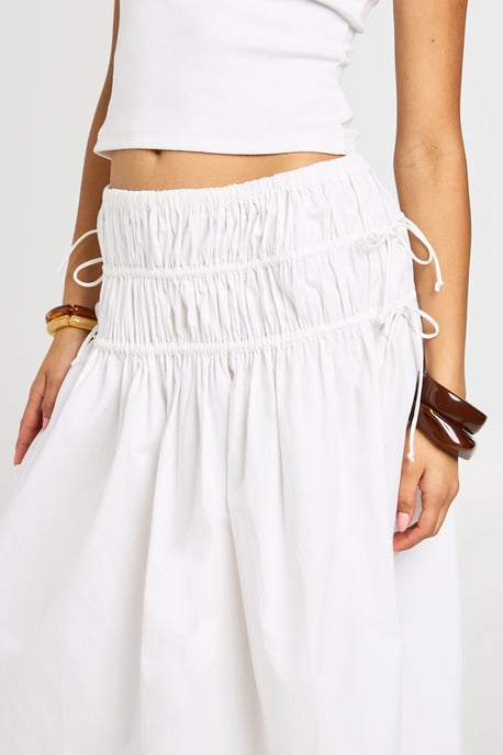 Poplin Shirred Waist Midi Skirt - Image 4