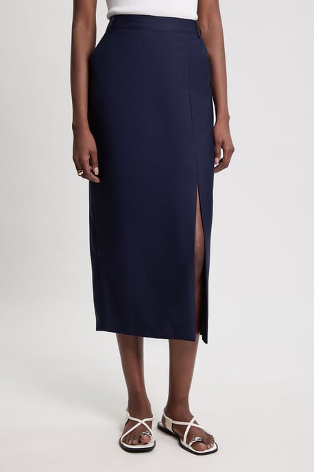Tailored Satin Pencil Midi Skirt - Image 2
