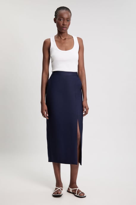 Tailored Satin Pencil Midi Skirt - Image 4