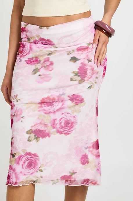 Floral Print Mesh Midi Skirt - Image 4