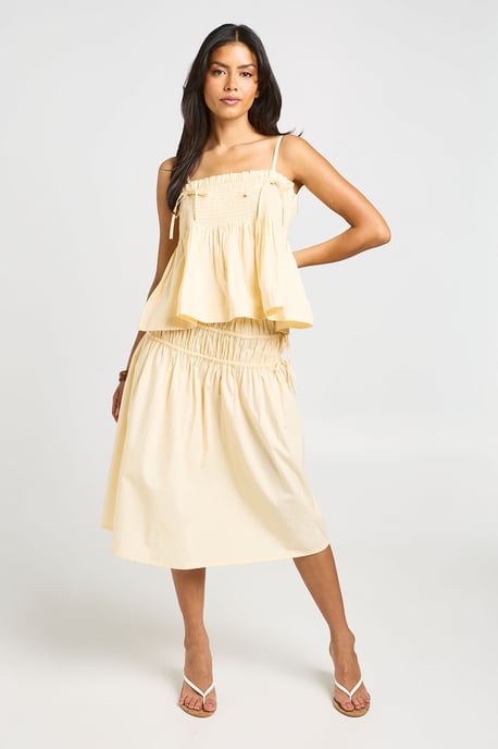 Poplin Shirred Waist Midi Skirt - Image 1
