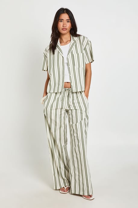 Premium Linen Stripe Wide Leg Trousers - Image 1