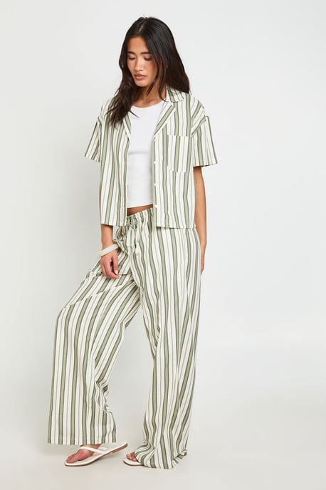 Premium Linen Stripe Wide Leg Trousers - Image 3